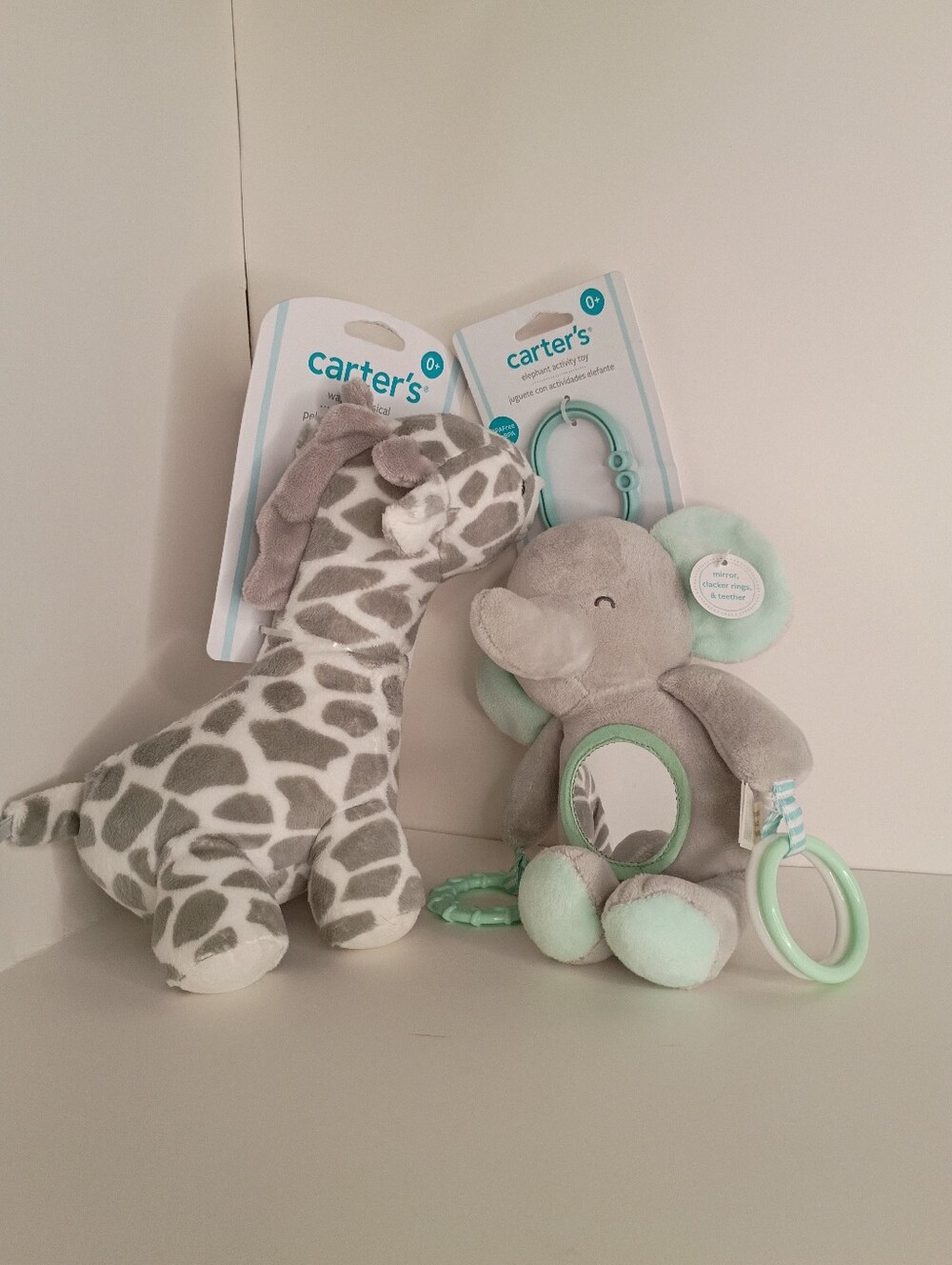 Carter's Infant Baby Toy Bundle of 2 Musical Giraffe & Mirror Elephant